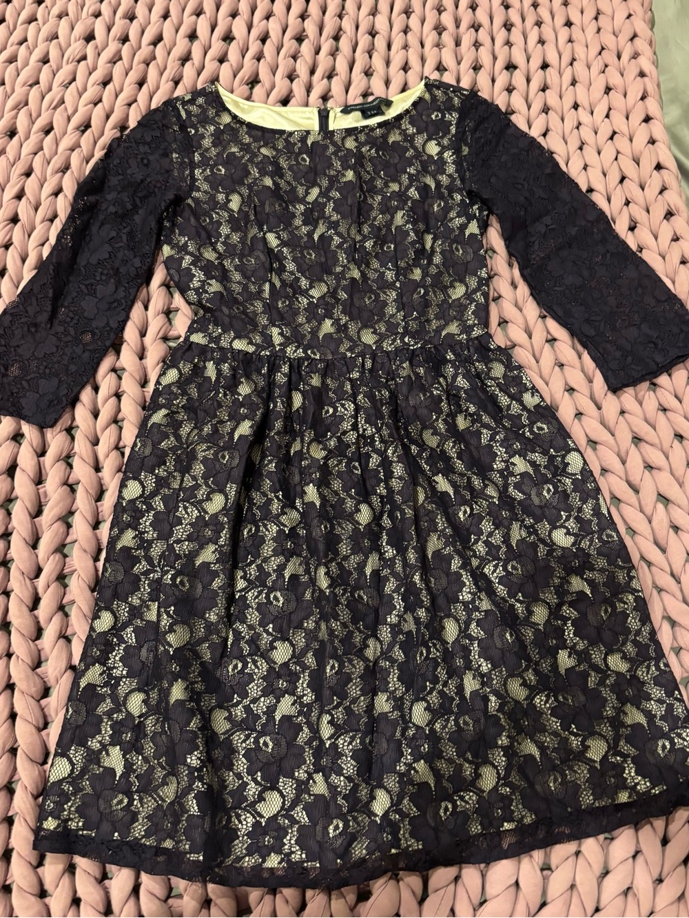 Black Lace Overlay Dress with white Lining
